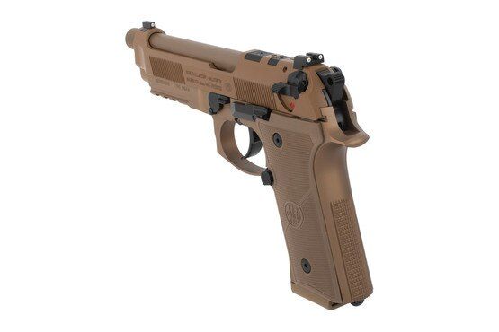 FDE Beretta Type M9A4 G model 9mm pistol with decocker and threaded barrel